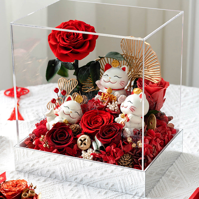 Preserved Rose with Lucky Cat - Supreme Version