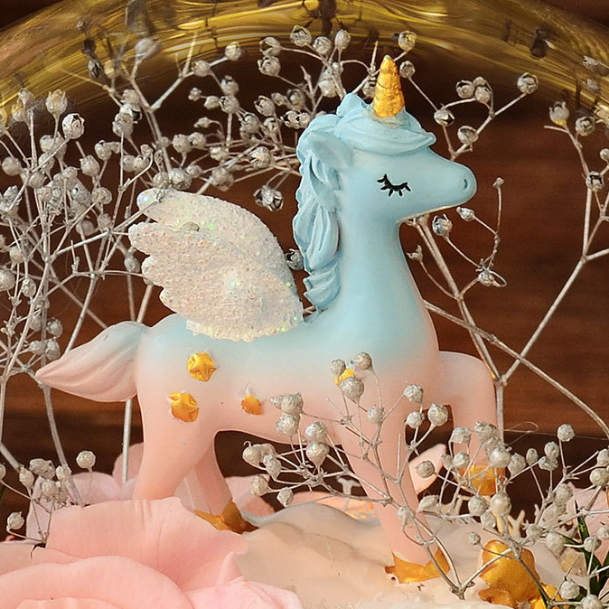 Light Blue Unicorn with Preserved Roses